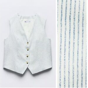 Zara Striped Waistcoat Vest Large  Cotton Buttoned brand new